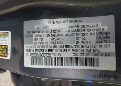 2008 Mazda Cx-9 Sport z USA, uszkodzony, nr VIN JM3TB38V180137055